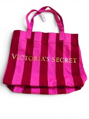 NWT Y2K 2009 Victoria's Secret Pink Striped Canvas Tote Bag Large Beach Travel